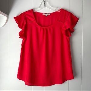 Red ruffle shirt sleeve blouse
